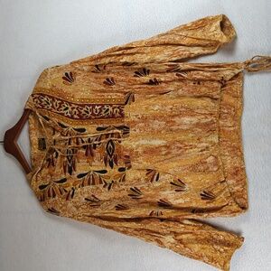 Geeta Womens Boho Indian Hippie Rayon Gold Long Sleeve‎ Shirt Free Size